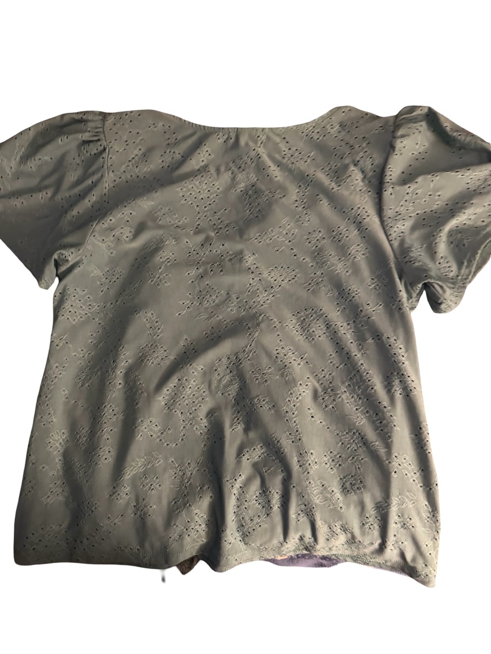 Women's Eyelet Short Sleeve Top - Olive Green